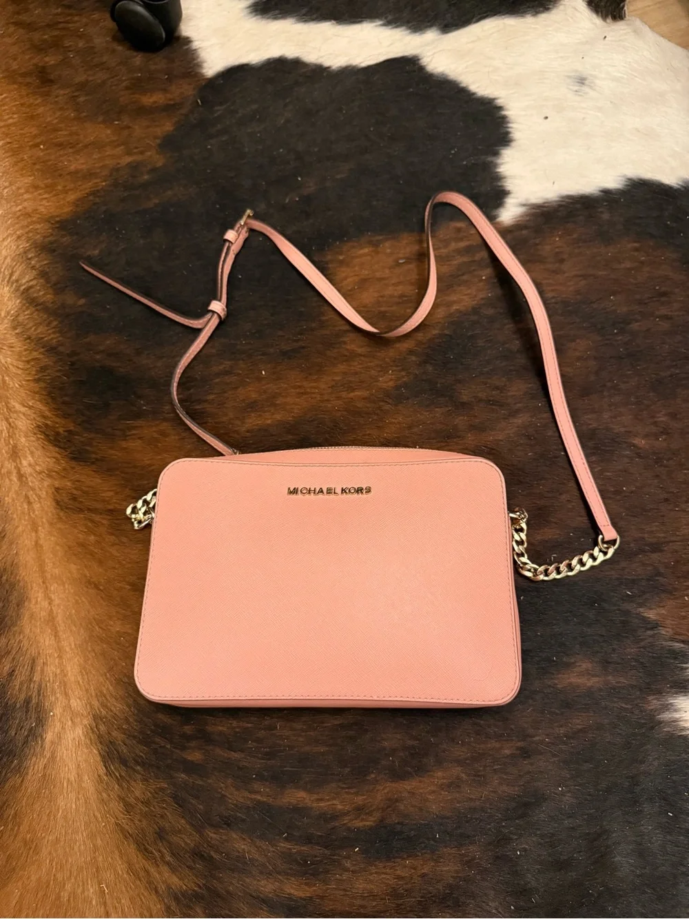 Michael Kors Coral Pink Crossbody Bag with Gold Chain